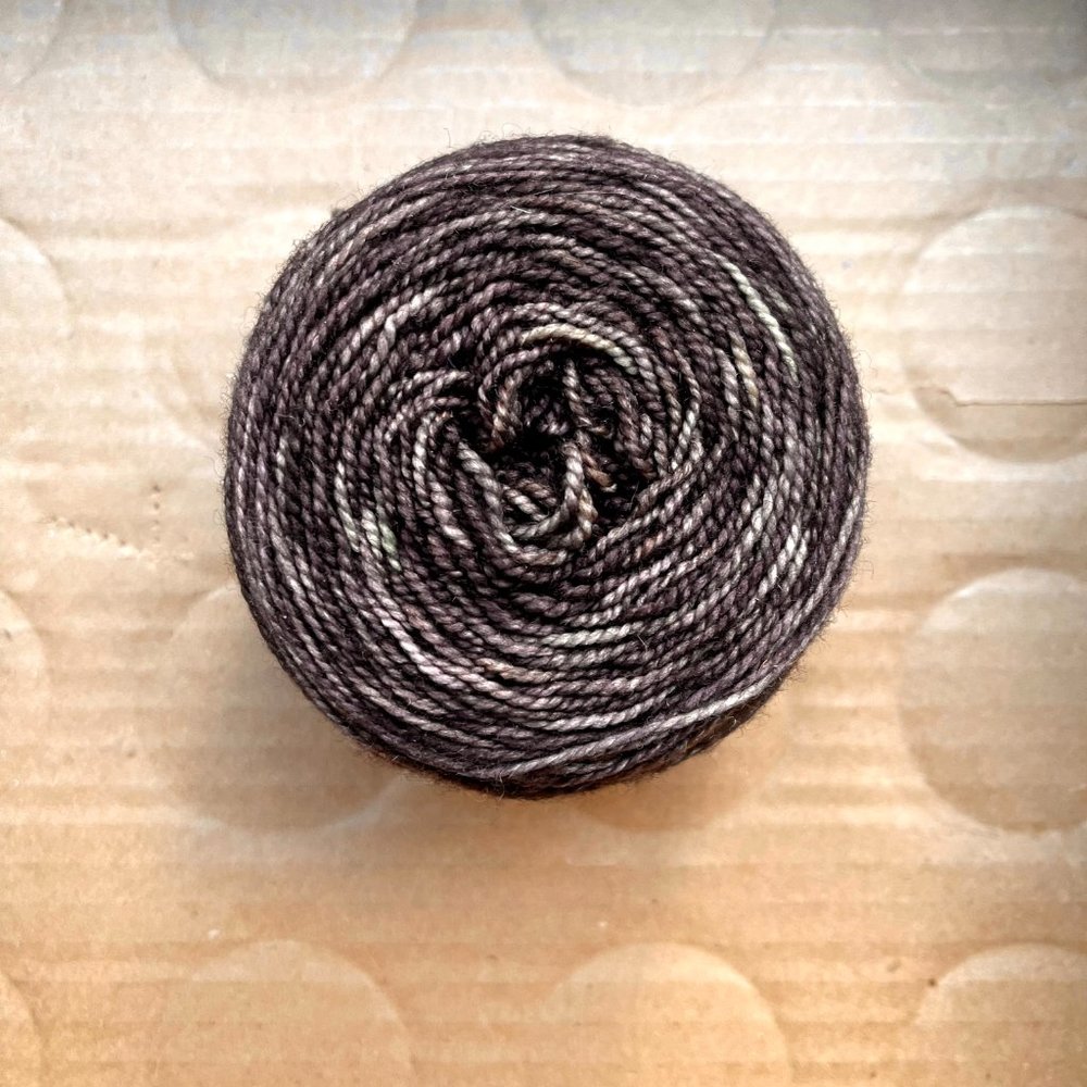 Dark Brown Hand dyed variegated fingering weight yarn cake - sock wool blend